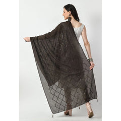 Generic Women's Chanderi Self Design Dupatta (Dark Browm, Length: Free Size)