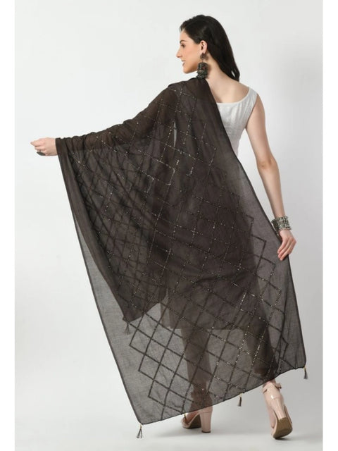 Generic Women's Chanderi Self Design Dupatta (Dark Browm, Length: Free Size)