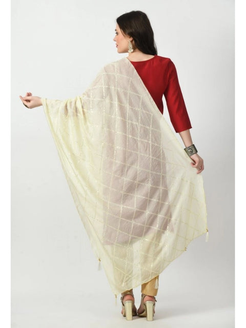 Generic Women's Chanderi Self Design Dupatta (Off White, Length: Free Size)
