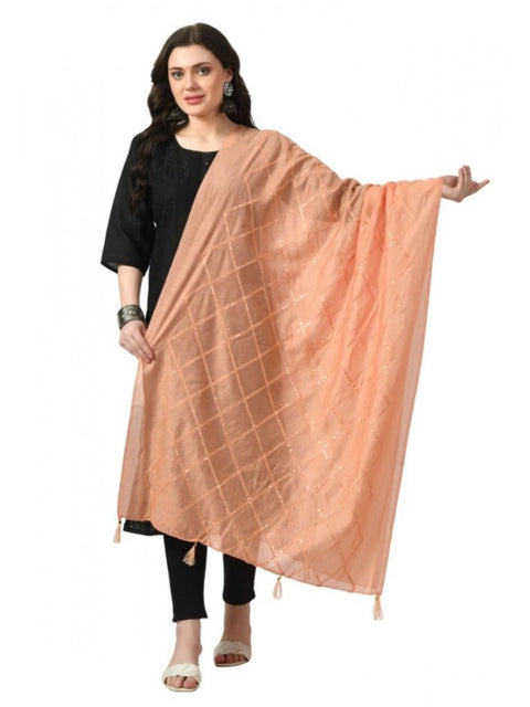 Generic Women's Chanderi Self Design Dupatta (Peach, Length: Free Size)