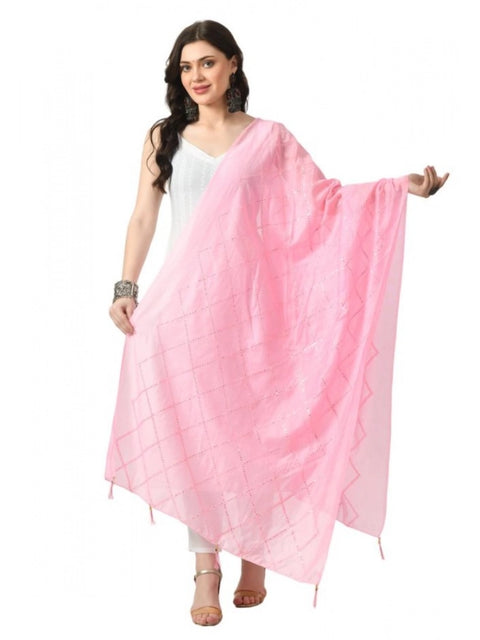 Generic Women's Chanderi Self Design Dupatta (Pink, Length: Free Size)