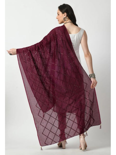 Generic Women's Chanderi Self Design Dupatta (Wine, Length: Free Size)