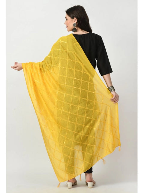 Generic Women's Chanderi Self Design Dupatta (Yellow, Length: Free Size)