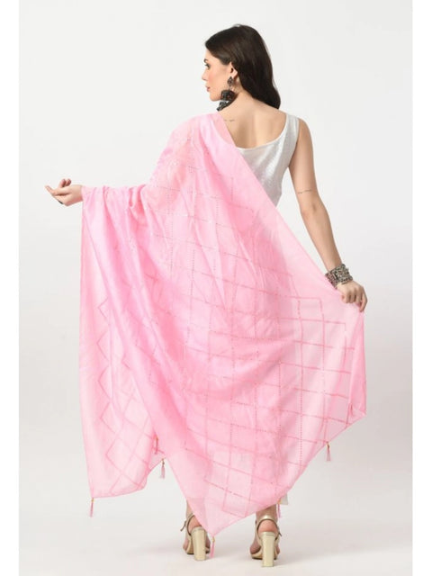 Generic Women's Chanderi Self Design Dupatta (Pink, Length: Free Size)