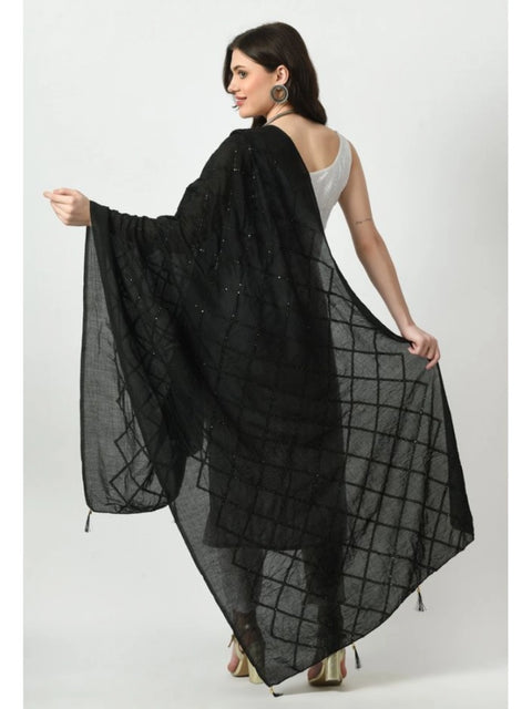 Generic Women's Chanderi Self Design Dupatta (Black, Length: Free Size)