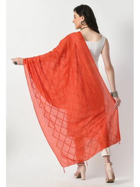 Generic Women's Chanderi Self Design Dupatta (Orange, Length: Free Size)