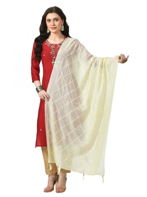 Generic Women's Chanderi Self Design Dupatta (Off White, Length: Free Size)