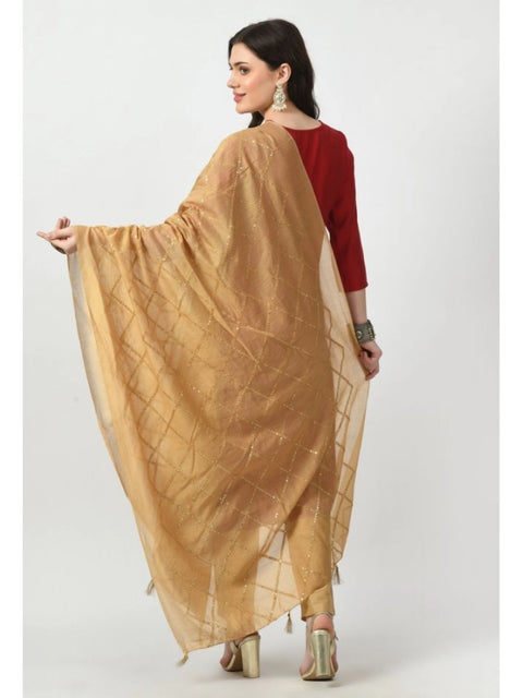 Generic Women's Chanderi Self Design Dupatta (Gold, Length: Free Size)