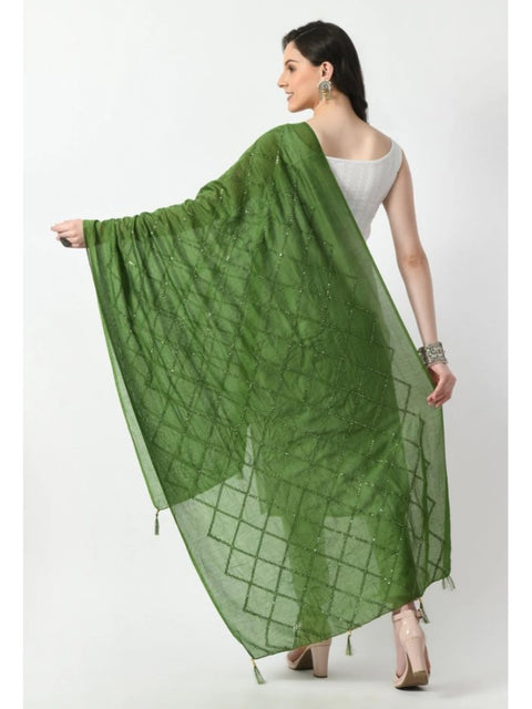 Generic Women's Chanderi Self Design Dupatta (Mehandi, Length: Free Size)