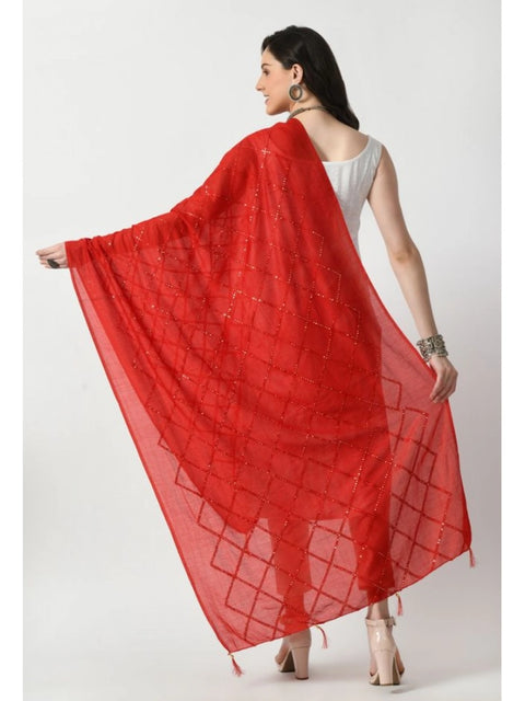 Generic Women's Chanderi Self Design Dupatta (Red, Length: Free Size)
