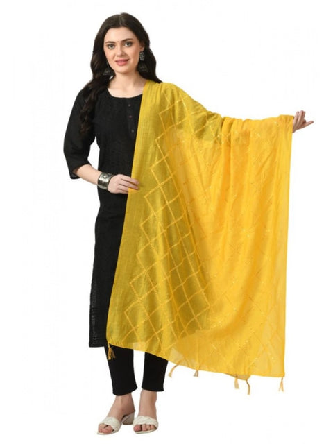 Generic Women's Chanderi Self Design Dupatta (Yellow, Length: Free Size)