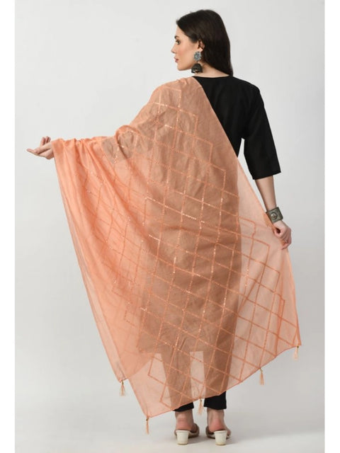 Generic Women's Chanderi Self Design Dupatta (Peach, Length: Free Size)