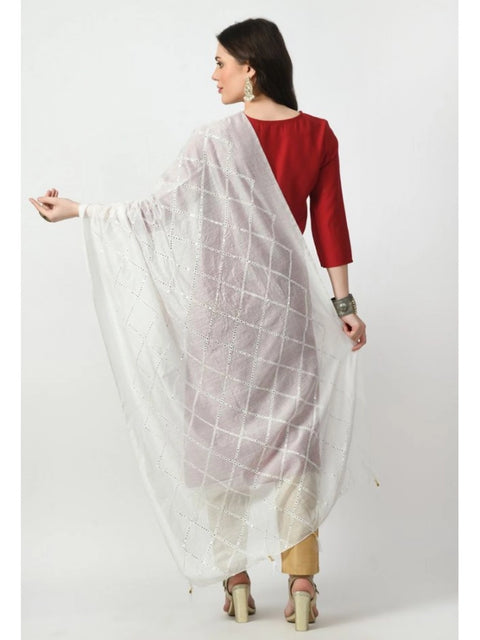 Generic Women's Chanderi Self Design Dupatta (White, Length: Free Size)