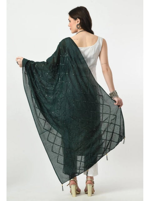 Generic Women's Chanderi Self Design Dupatta (Green, Length: Free Size)