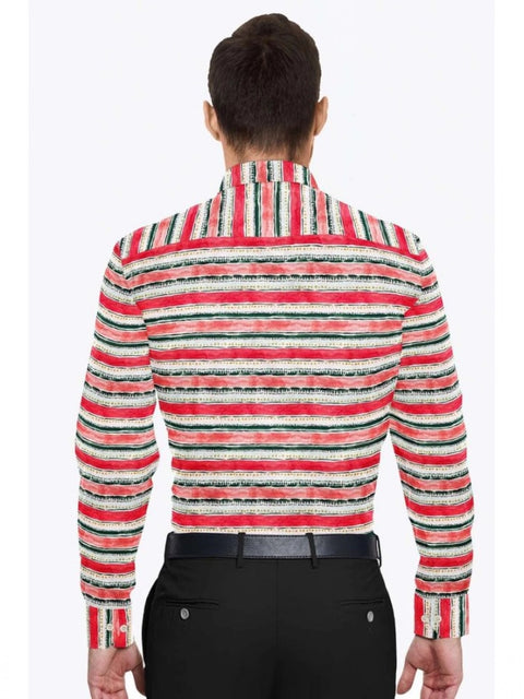 Generic Men's Cotton Blended Striped Full Sleeve Shirt (Red-White)