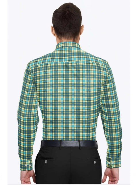 Generic Men's Cotton Blended Checked Full Sleeve Shirt (Green-Yellow)