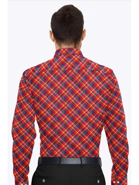 Generic Men's Cotton Blended Checked Full Sleeve Shirt (Red)