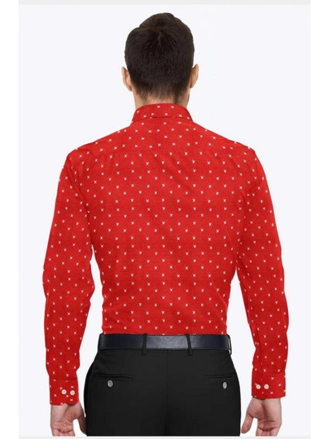 Generic Men's Cotton Blended Printed Full Sleeve Shirt (Red)