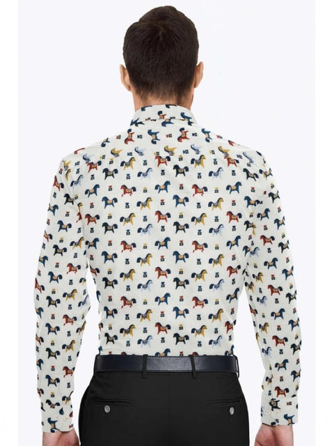 Generic Men's Cotton Blended Printed Full Sleeve Shirt (Multicolor)
