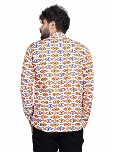 Generic Men's Cotton Blended Printed Full Sleeve Shortkurta (Multicolor)