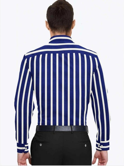 Generic Men's Cotton Blended Striped Full Sleeve Shirt (White-Blue)