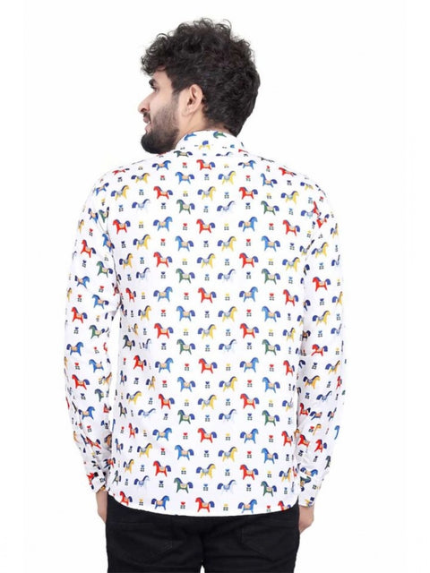Generic Men's Cotton Blended Printed Full Sleeve Shortkurta (Multicolor)