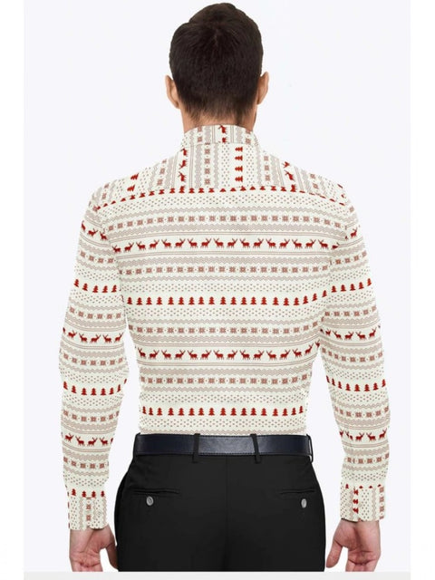 Generic Men's Cotton Blended Printed Full Sleeve Shirt (White-Red)