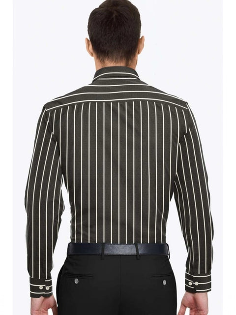 Generic Men's Cotton Blended Striped Full Sleeve Shirt (Black-White)