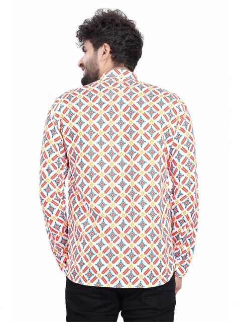 Generic Men's Cotton Blended Printed Full Sleeve Shortkurta (Multicolor)