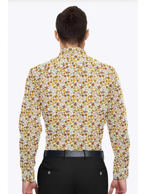 Generic Men's Cotton Blended Printed Full Sleeve Shirt (Multicolor)