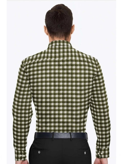 Generic Men's Cotton Blended Checked Full Sleeve Shirt (White-Green)