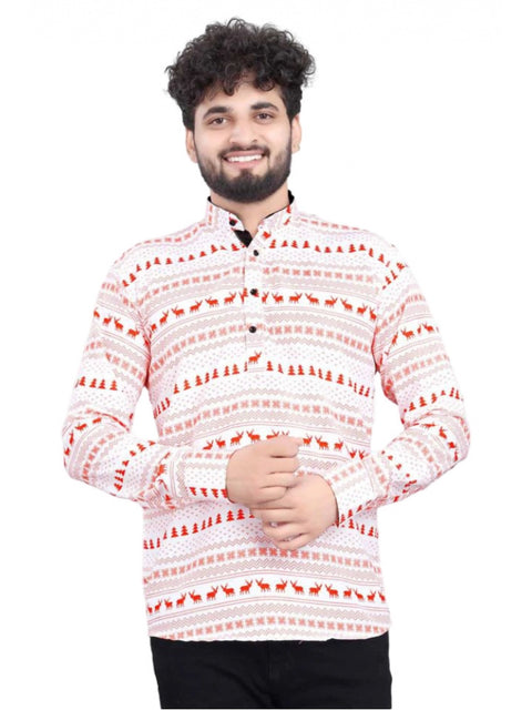 Generic Men's Cotton Blended Printed Full Sleeve Shortkurta (Multicolor)