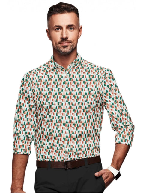 Generic Men's Cotton Blended Printed Full Sleeve Shirt (Multicolor)