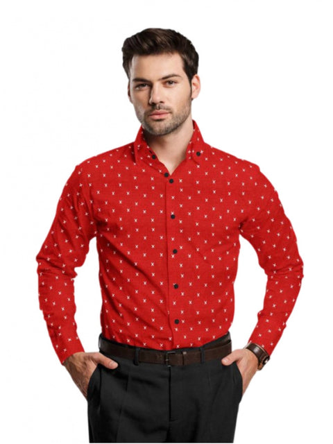 Generic Men's Cotton Blended Printed Full Sleeve Shirt (Red)