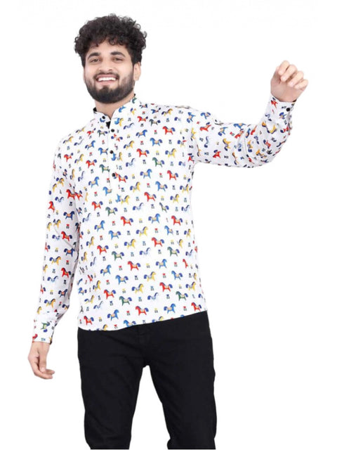Generic Men's Cotton Blended Printed Full Sleeve Shortkurta (Multicolor)