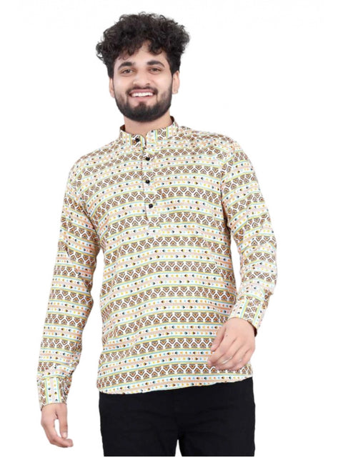 Generic Men's Cotton Blended Printed Full Sleeve Shortkurta (Multicolor)