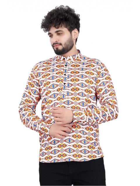Generic Men's Cotton Blended Printed Full Sleeve Shortkurta (Multicolor)