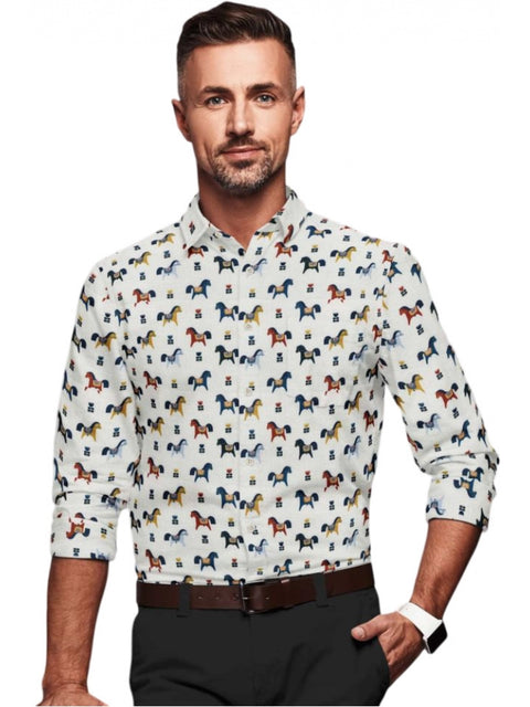 Generic Men's Cotton Blended Printed Full Sleeve Shirt (Multicolor)