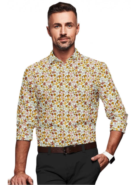 Generic Men's Cotton Blended Printed Full Sleeve Shirt (Multicolor)