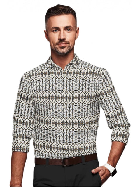 Generic Men's Cotton Blended Printed Full Sleeve Shirt (Multicolor)