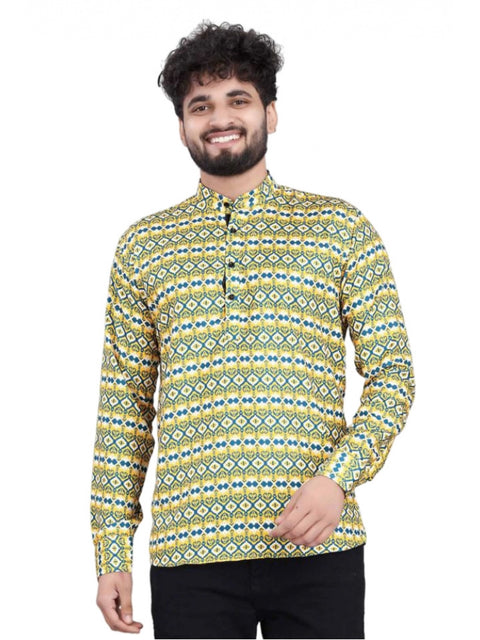 Generic Men's Cotton Blended Printed Full Sleeve Shortkurta (Multicolor)