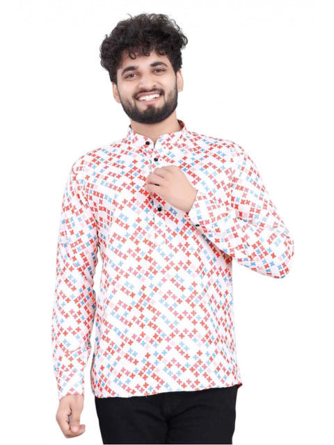 Generic Men's Cotton Blended Printed Full Sleeve Shortkurta (Multicolor)