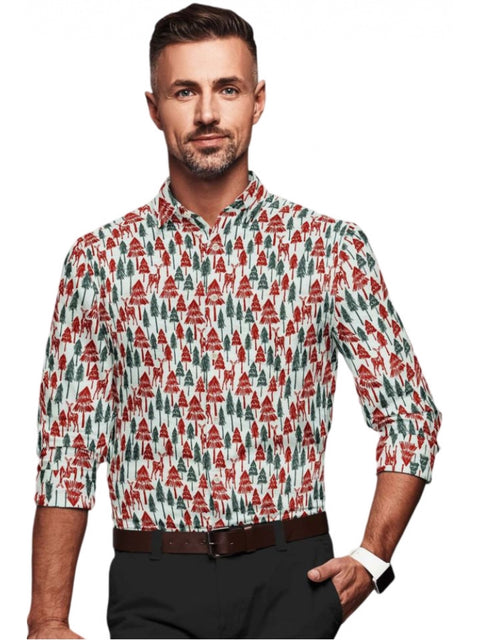 Generic Men's Cotton Blended Printed Full Sleeve Shirt (Multicolor)