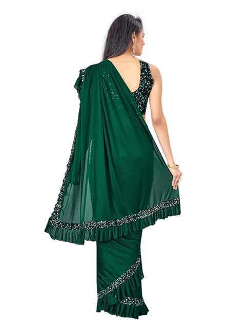 Women's Lycra Solid Saree With Unstitched Blouse (Green, 5.5 Mtr)