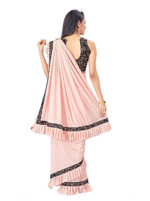 Women's Lycra Solid Saree With Unstitched Blouse (Peach, 5.5 Mtr)