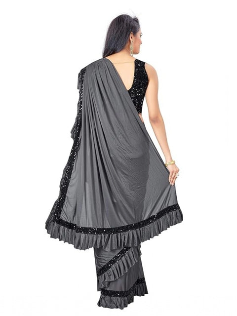 Women's Lycra Solid Saree With Unstitched Blouse (Grey, 5.5 Mtr)