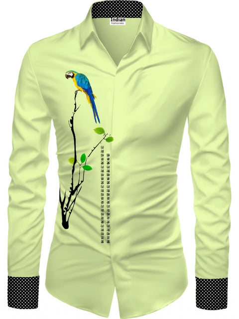 Generic Men's Casual Floral Printed Cotton Blend Unstitched Shirt Fabric 1.6 Mtrs (Green)