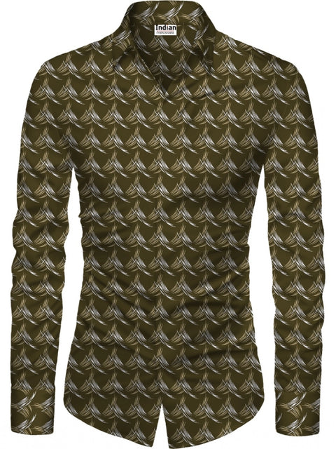 Generic Men's Casual Floral Printed Cotton Blend Unstitched Shirt Fabric 1.6 Mtrs (Brown)