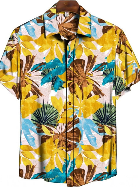 Generic Men's Casual Floral Printed Cotton Blend Unstitched Shirt Fabric 1.6 Mtrs (Yellow)