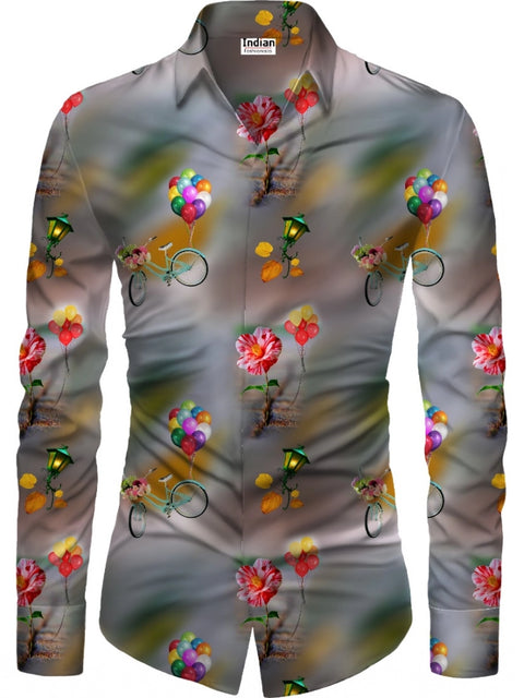 Generic Men's Casual Floral Printed Cotton Blend Unstitched Shirt Fabric 1.6 Mtrs (Multicolor)